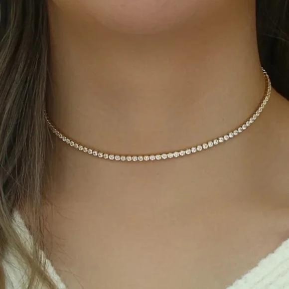 Jewelry - NEW 14K GOLD TENNIS DIAMOND CHAIN CHOKER NECKLACE, NICE NECKLACE, CUTE NECKLACE
